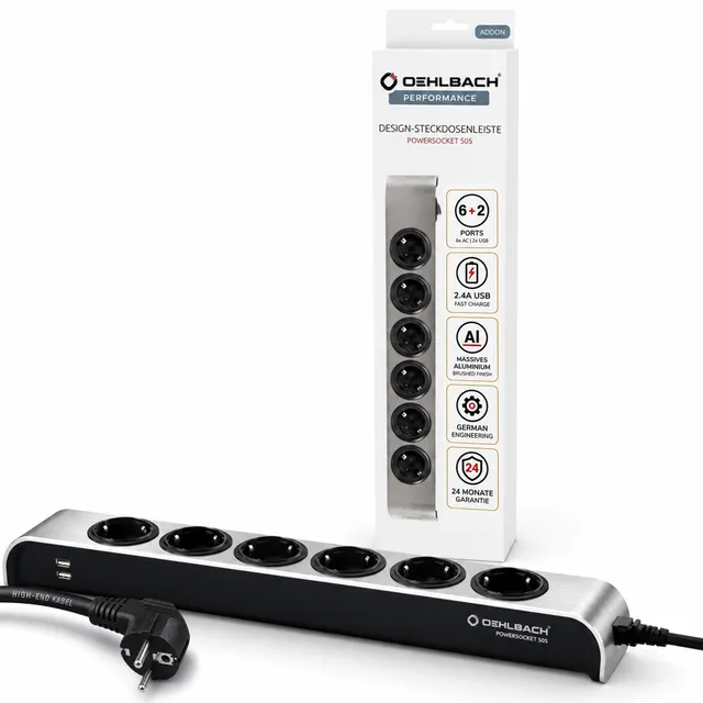 oehlbach-powersocket-505-steckdosenleiste-6-fach-usb-anthrazit image 1