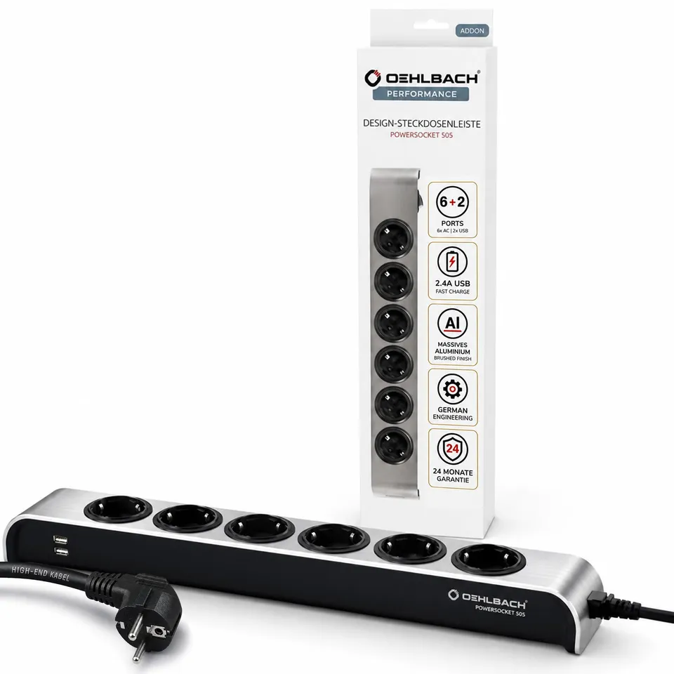 oehlbach-powersocket-505-steckdosenleiste-6-fach-usb-anthrazit image 1